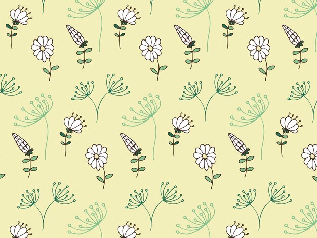 Patrón floral sin costuras de flores hojas plantas dibujos a mano de elementos botánicos vectoriales