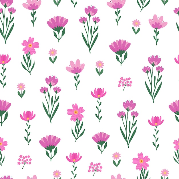 Patrón floral sin costuras con flores silvestres rosadas dibujadas a mano para impresiones textiles de papel tapiz