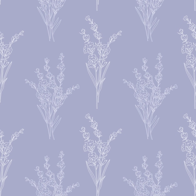 Patrón floral sin costuras con fondo de lavanda Fondo ecológico Arte de línea dibujado a mano de lavanda