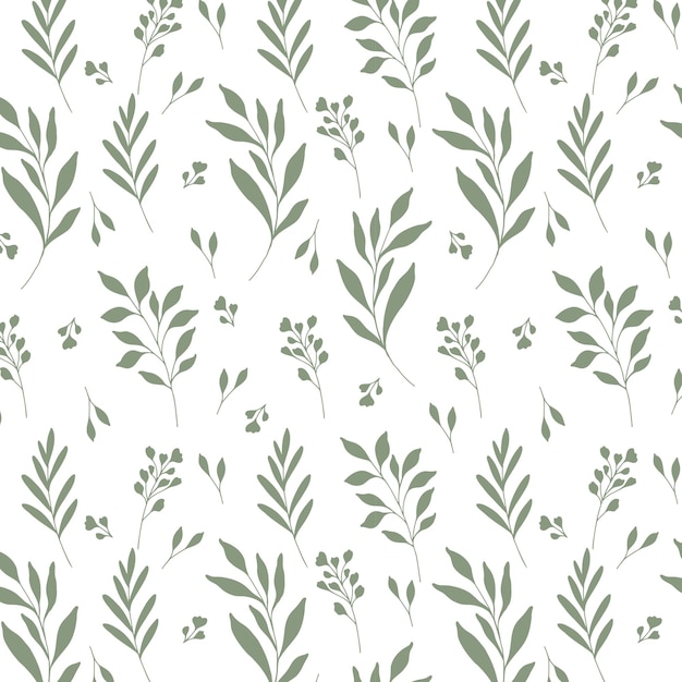 Patrón floral sin costuras fondo verde fondo ecológico hojas de plantas dibujadas a mano