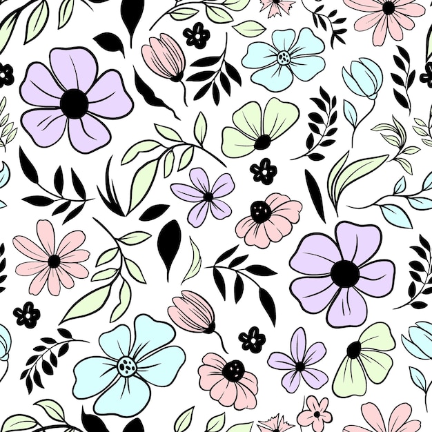 Patrón floral sin costuras Forma de las flores Vector de color completo dibujado plano