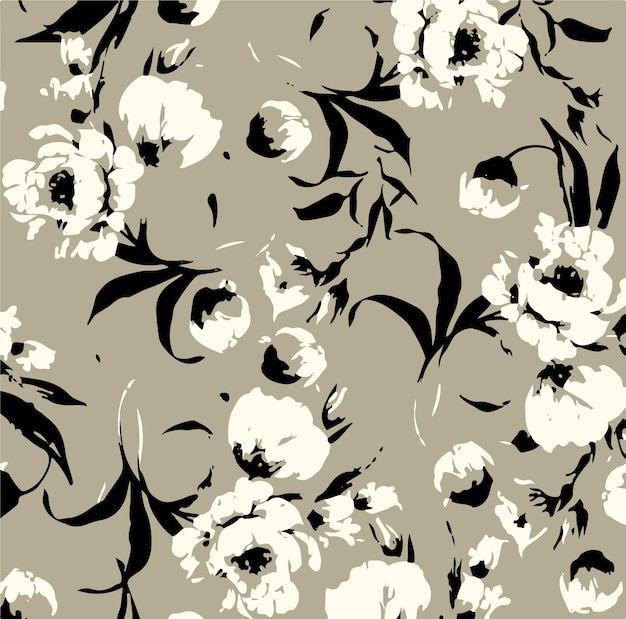 Patrón floral sin costuras con grandes flores e ilustración vectorial