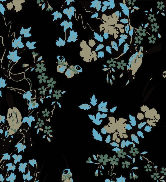 Patrón floral sin costuras con grandes flores e ilustración vectorial
