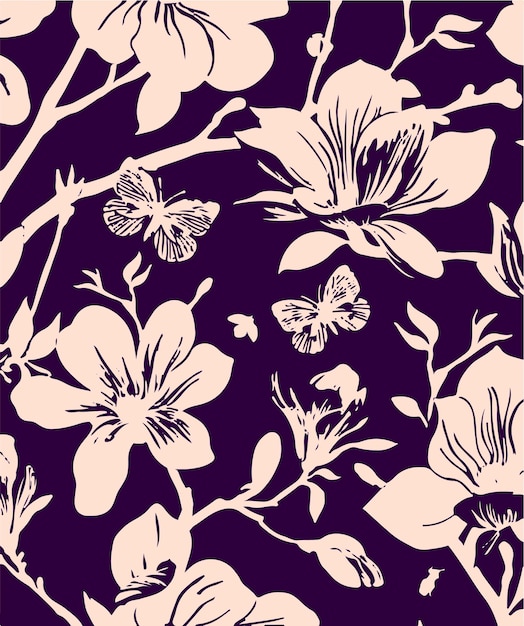 Patrón floral sin costuras con grandes flores e ilustración vectorial