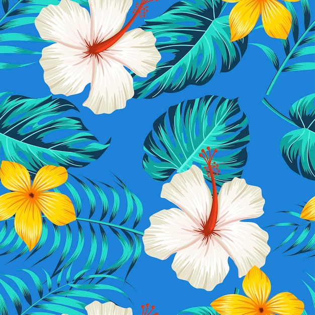 Patrón floral sin costuras con hojas de fondo tropical