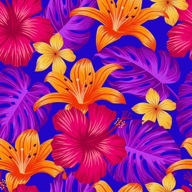 Patrón floral sin costuras con hojas de fondo tropical