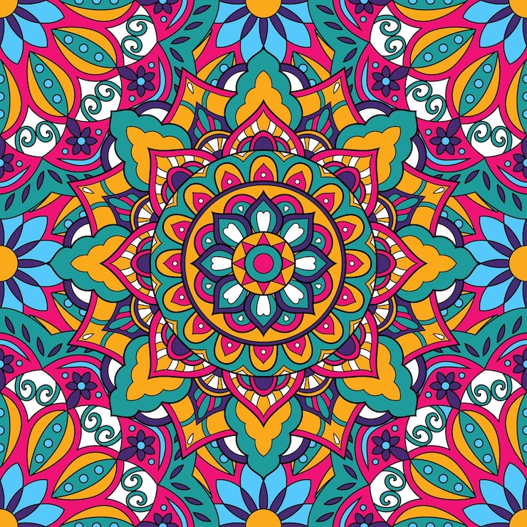Vector patrón floral sin costuras con ilustración vectorial de mandala