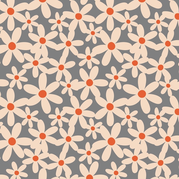 Patrón floral sin costuras con margaritas beige y centros naranjas en un fondo gris Diseño moderno para telas, papeles pintados, envases y proyectos creativos