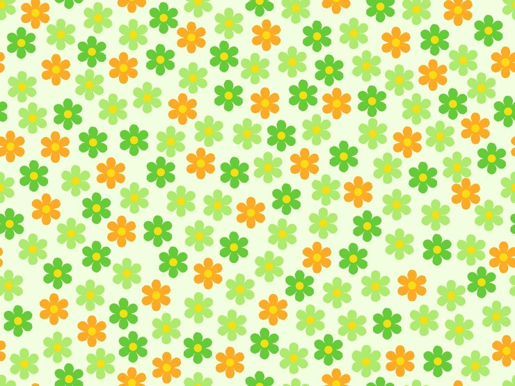 Patrón floral sin costuras con paleta de colores naranja amarillo y verde diseño de garabateo en verde claro