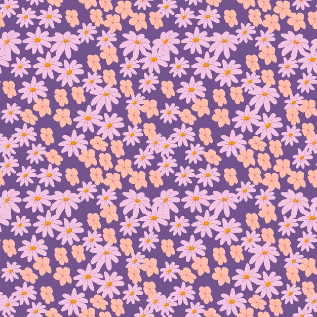 Patrón floral sin costuras de púrpura y melocotón con motivos de margaritas