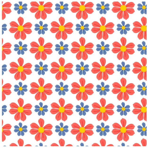 Patrón floral sin costuras rojo y azul