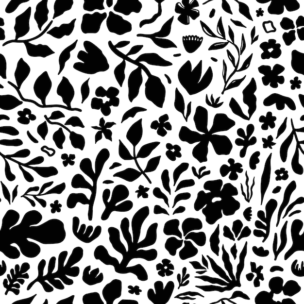 Patrón floral sin costuras con siluetas botánicas