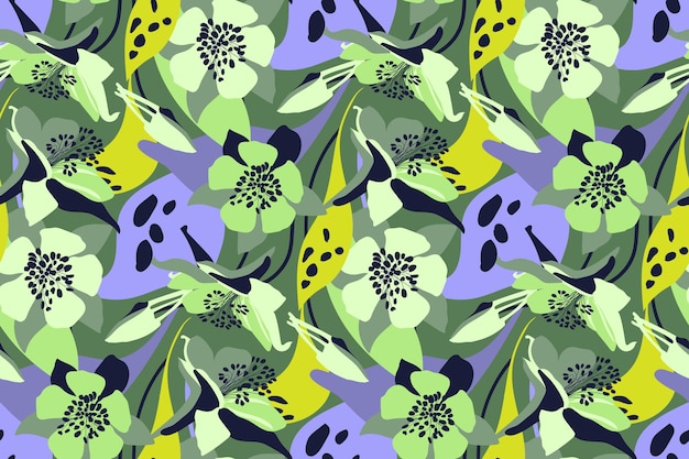 Patrón floral sin costuras vectorial Flores abstractas sobre un fondo verde