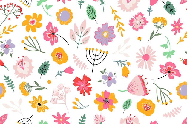 Patrón floral sin costuras vectorial con flores coloridas en el fondo blanco