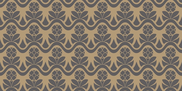 Patrón floral decorativo sin costuras dibujado a mano con fondo de color dorado y azul marino