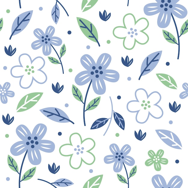 Patrón floral dibujado a mano con tonos azules ilustración vectorial