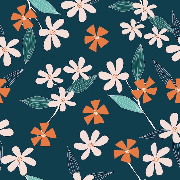 Patrón floral dibujado mano vintage sin fisuras