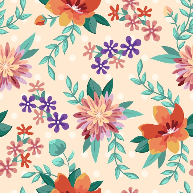 un patrón floral con diferentes flores y hojas