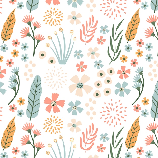 Vector patron floral de diseño plano dibujado a mano