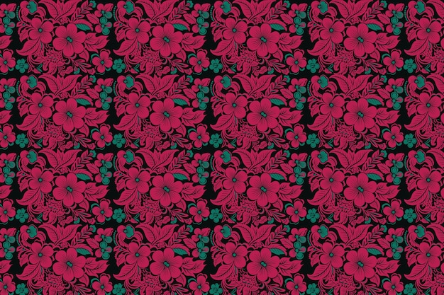 Un patrón floral estilizado sobre un fondo de color azul oscuro