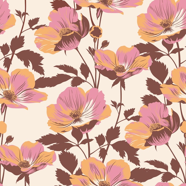 Patrón floral en estilo retro