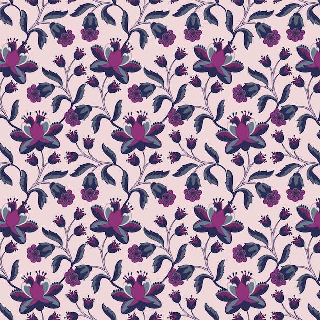Patrón floral étnico sin costuras dibujado a mano con textura floral flores decorativas