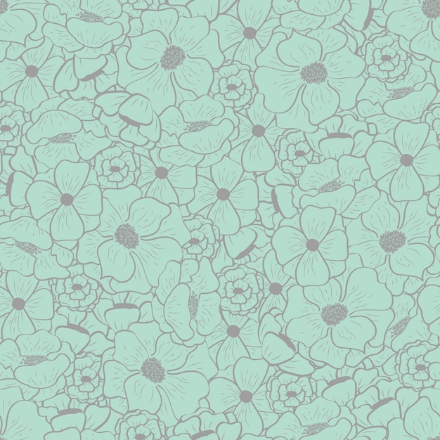 Patrón floral sin fisuras con hermosas flores sobre fondo de menta