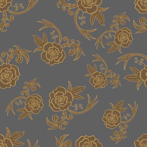 un patrón floral con una flor de oro en un fondo gris
