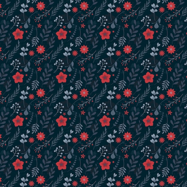 un patrón floral con una flor roja y un fondo verde