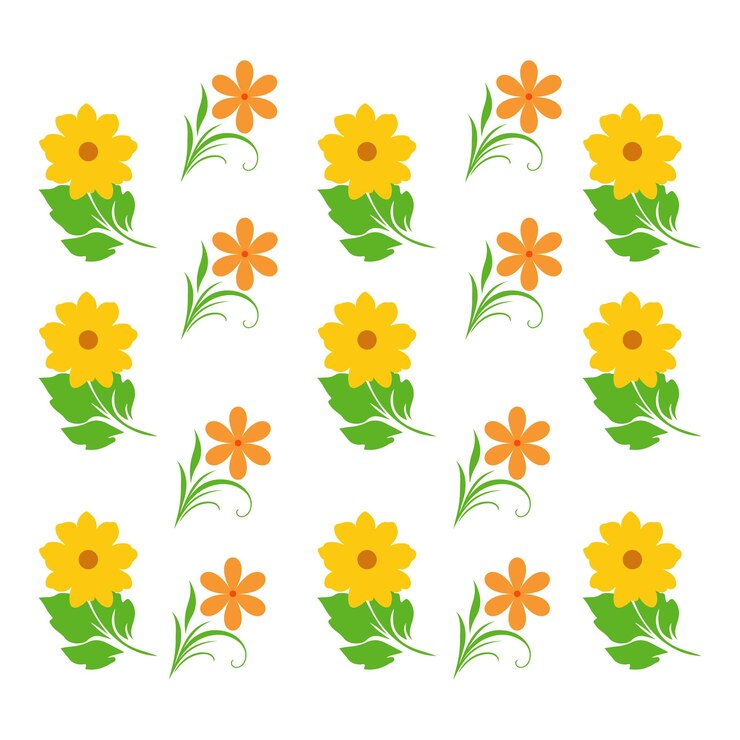 Patrón floral flores amarillas hojas verdes diseño vectorial