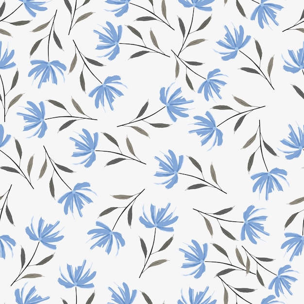 un patrón floral con flores azules en un fondo blanco