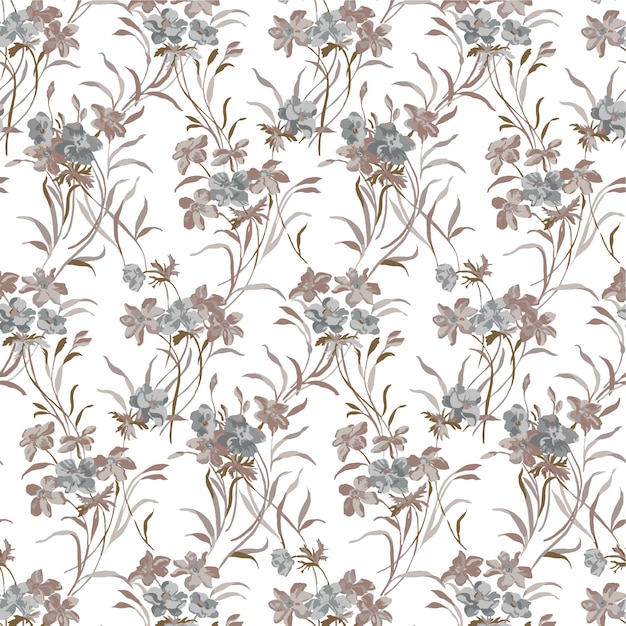 un patrón floral con flores azules en un fondo blanco