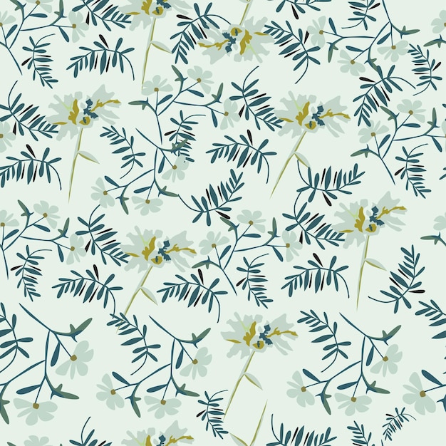 un patrón floral con flores blancas y un fondo azul