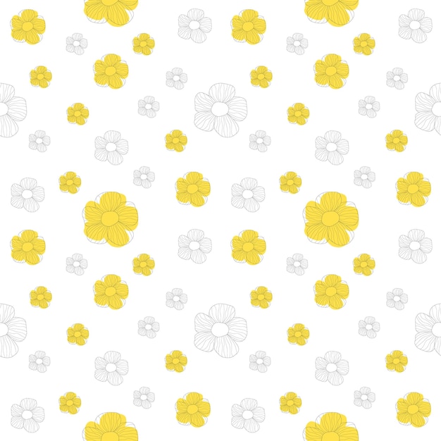 patrón floral con flores de contorno y manchas amarillas