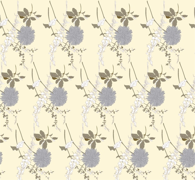 Un patrón floral con flores en un fondo beige.