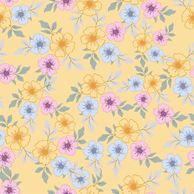 un patrón floral con flores y hojas amarillas