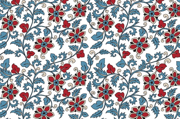 un patrón floral con flores y hojas rojas