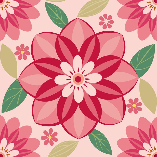 un patrón floral con flores y hojas rosas en un fondo rosa
