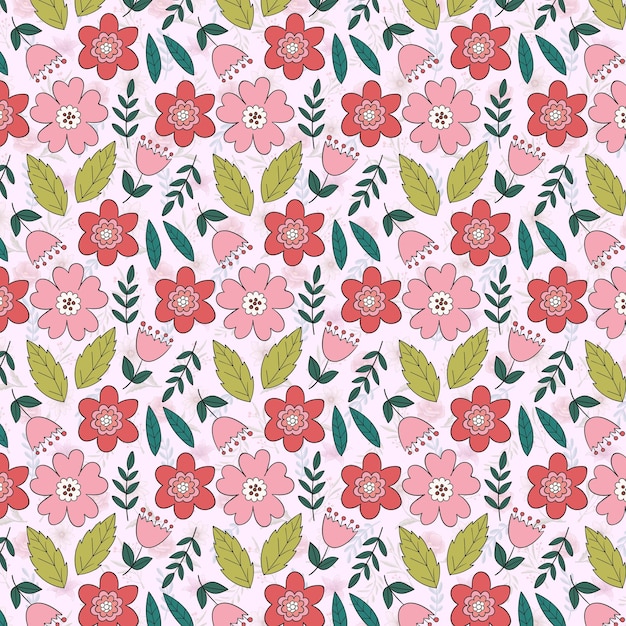 un patrón floral con flores y hojas rosas