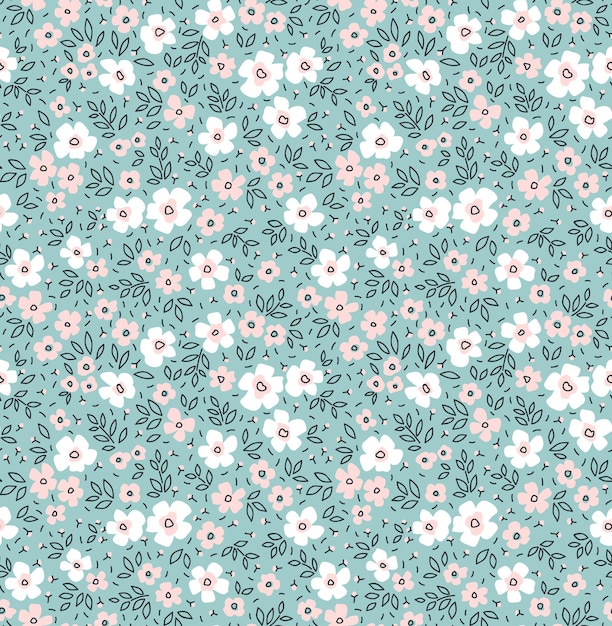 Patrón floral Flores lindas fondo azul claro Diseño con pequeñas flores blancas Estampado Ditsy