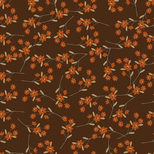 un patrón floral con flores de naranja en un fondo marrón