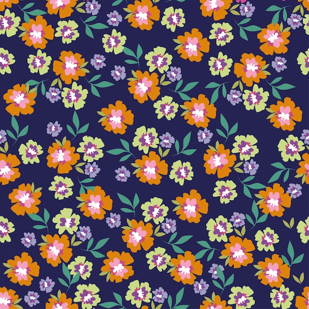 un patrón floral con flores de naranja y hojas verdes