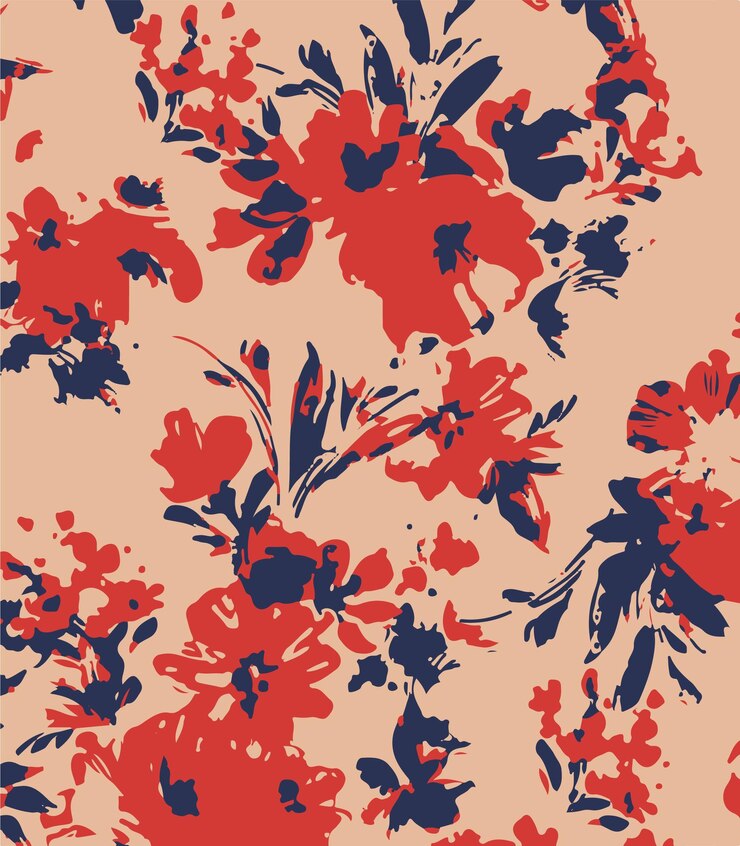 un patrón floral con flores rojas y azules