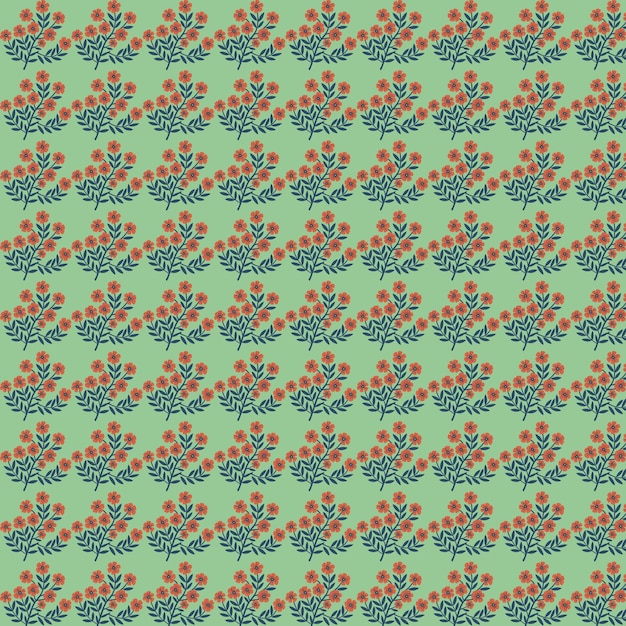 Un patrón floral con flores rojas sobre un fondo verde