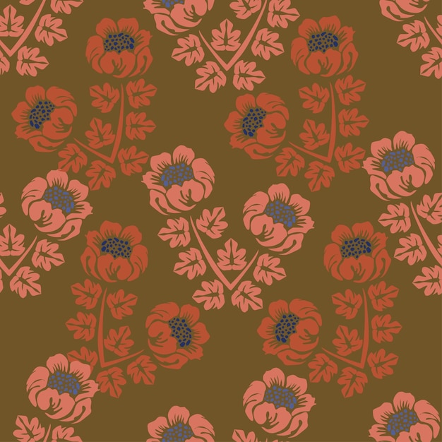 Patrón floral fondo sin costuras con diferentes tipos de flores fabulosas hierbas hojas en la oscuridad