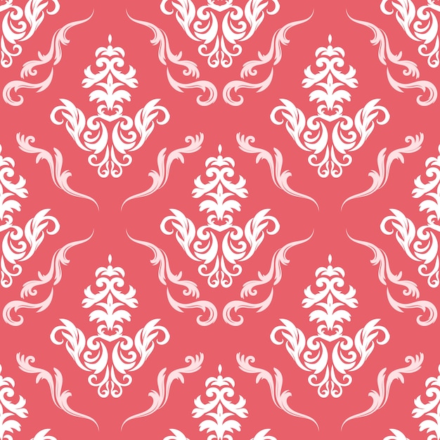 Patrón floral. Fondo de pantalla barroco, damasco. Fondo de vector inconsútil. Ornamento rojo y blanco