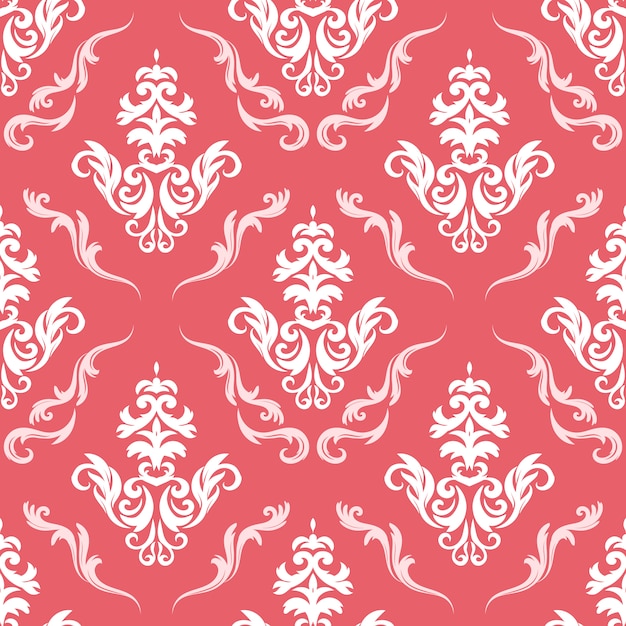 Patrón floral. Fondo de pantalla barroco, damasco. Fondo de vector inconsútil. Ornamento rojo y blanco