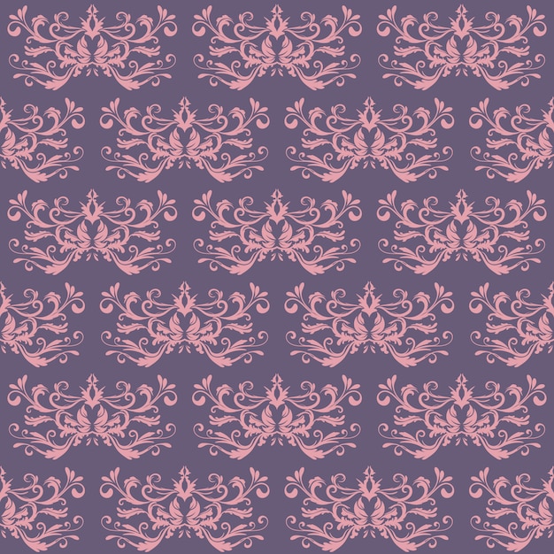 Patrón floral. fondo de pantalla barroco, damasco. fondo de vector inconsútil. ornamento rosado y púrpura