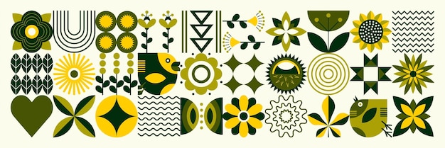 Patrón floral geométrico Estilo escandinavo Motivos ucranianos Plantas de flores orgánicas naturales eco