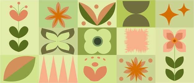 Patrón floral geométrico estilo escandinavo Plantas de flores orgánicas naturales concepto ecológico Resumen